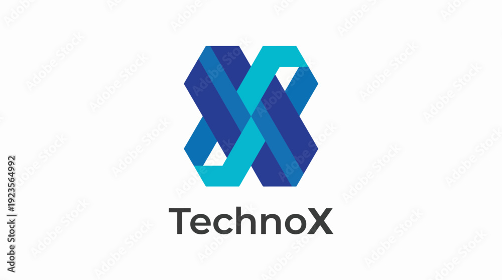 Fototapeta premium This logo showcases a modern design with overlapping geometric shapes in blue and teal, representing innovation and technology in a unique style.