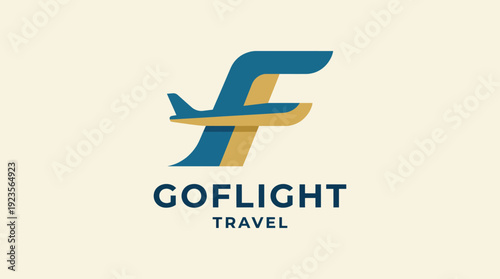 This modern logo design creatively combines an airplane silhouette with a stylized letter 'F,' representing travel and adventure in a visually appealing and memorable way.