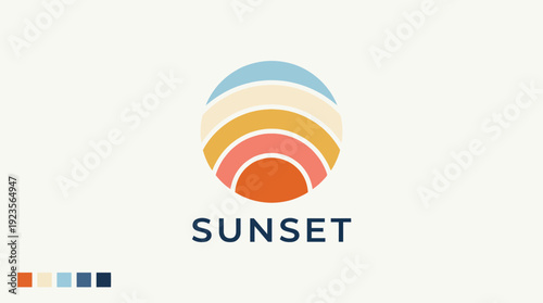 The logo displays a stylized representation of a sunset with layered color gradients, evoking feelings of warmth, hope, and tranquility, suitable for various industries.