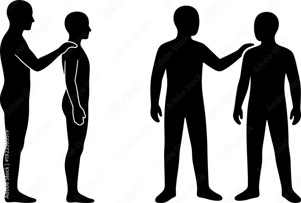 Fototapeta premium Man Placing Hand on Shoulder Silhouette Illustration Symbolizing Support, Guidance, Encouragement, Mentorship and Emotional Connection Concept