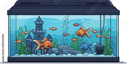 Deep Sea Aquarium Scene Isolated Transparent Background Flat 2D Vector