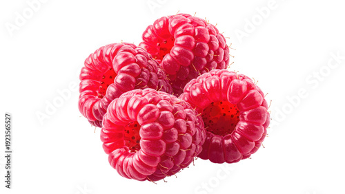 Pile of Fresh Ripe Red Raspberries Close Up Isolated on White Background