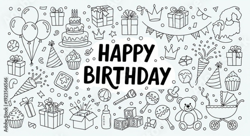 Happy birthday celebration with cake gifts and party decorations