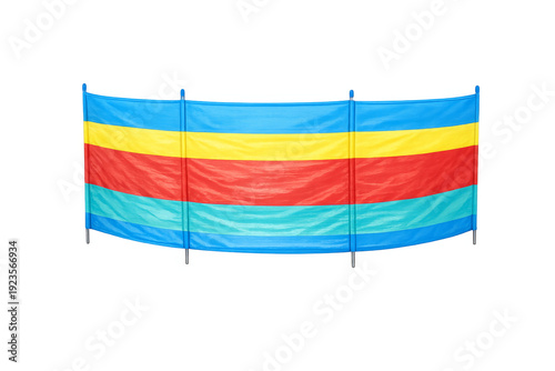 Striped beach windbreak providing sun shelter and privacy