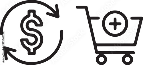 Shopping cart and dollar symbol with circular arrows icon for finance and ecommerce concept