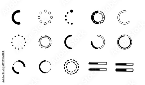 Flat circular loading and progress icon set isolated on transparent background