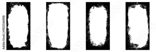 Set distress grunge frames vector for urban street posters. Ideal for symbolizing alternative music events, edgy artistic boundaries, and raw underground rebel aesthetics.