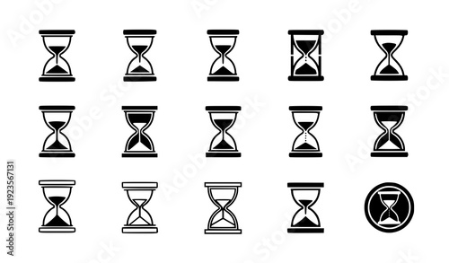 Flat sand hourglass and timer icon collection isolated on transparent background