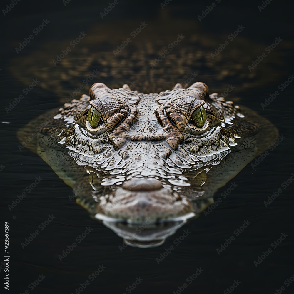 Obraz premium Close-up of a Crocodiles Eyes Emerging from Dark Water.