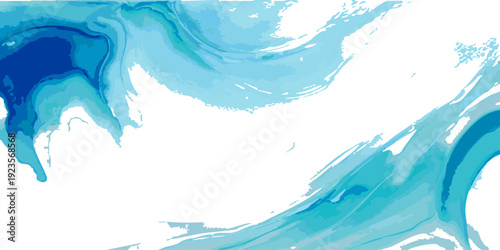 Vector Fluid water-color abstract pattern with shades of aqua and azure swirls, creating an aesthetic decorative background design. Design