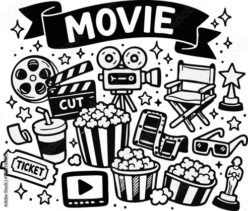 Movie Night Entertainment Icons.