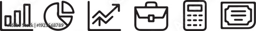 Business finance icons set including bar chart pie chart line graph briefcase and calculator