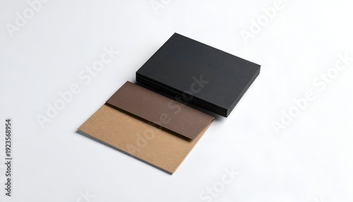 Stack of black cards with brown and tan cards isolated on white background
