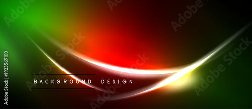 Abstract vibrant background. Smooth curves blend green, yellow, red hues. Dark space surrounds bright central design element. Modern, dynamic visual.