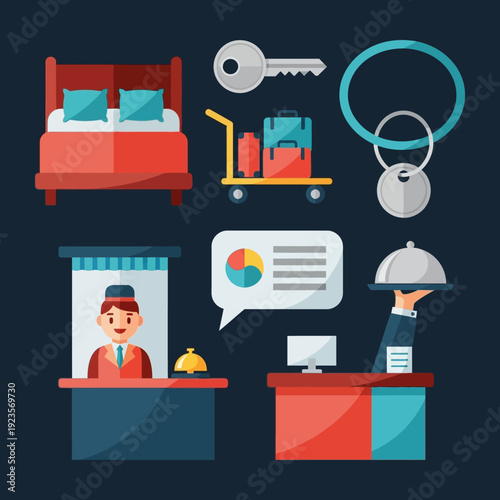 Hotel Reception and Services Icons.