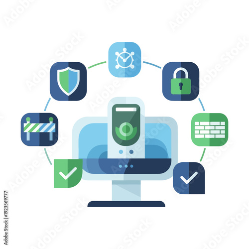 Mobile phone with security icons displayed.