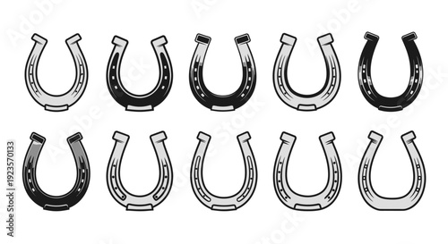 Collection of Horse Shoe Icons, Symbols, and Illustrations in Black and White