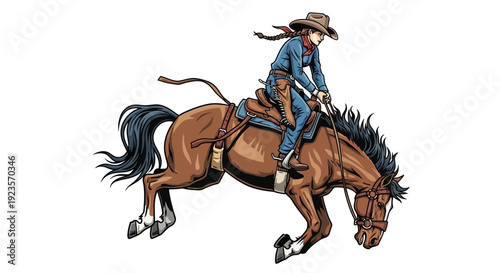 Cowgirl Riding a Bucking Horse in Rodeo Competition, Western Lifestyle Action