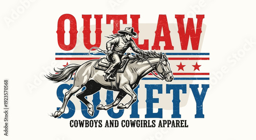 Outlaw Society Cowboy and Cowgirl Apparel with Horse and Lasso