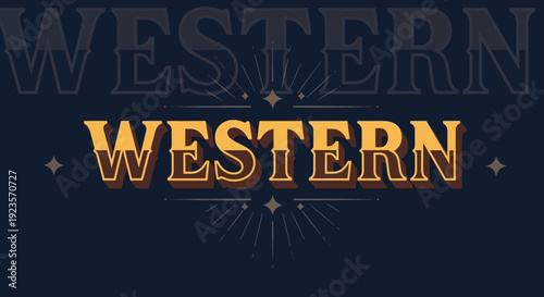 Retro "Western" Text Design with Starbursts and Dark Blue Background