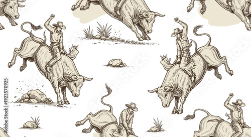 Vintage Rodeo Cowboy Riding a Bucking Bull in a Dramatic Western Scene