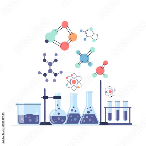 Chemistry Lab Science Research Molecular Structure Atoms Molecules Beakers Flasks Test Tubes