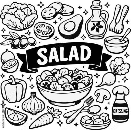 Salad Ingredients Illustration Set.