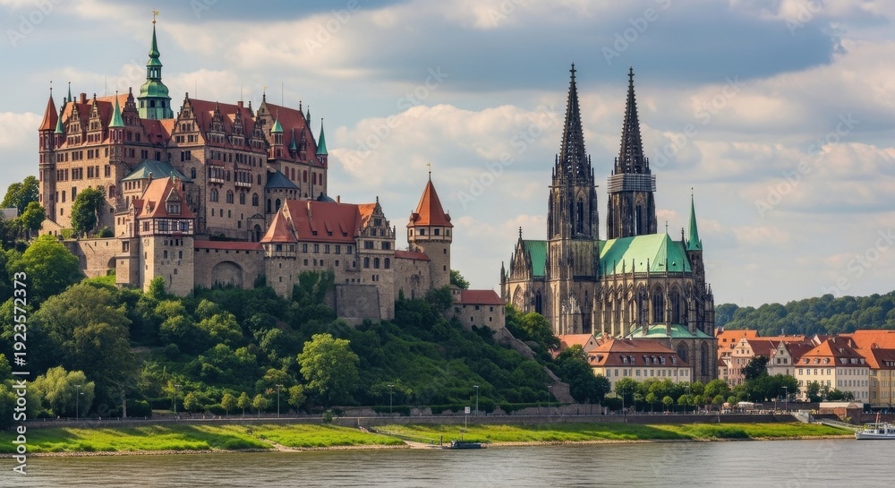 Obraz premium Majestic Albrechtsburg Castle and Meissen Cathedral in Germany.
