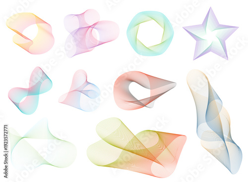 ねじれた波のような曲線のアブストラクト幾何学模様ベクターイラストセット