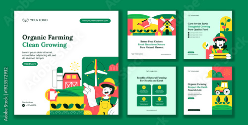 Organic Farming Process Flat Cartoon Hand Drawn Social Media Post Template