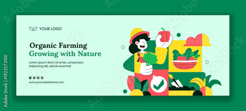 Organic Farming Process Flat Cartoon Hand Drawn Social Media Cover Design