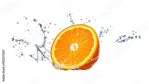 Fresh Whole and Half Orange with Green Leaves Isolated on White Background