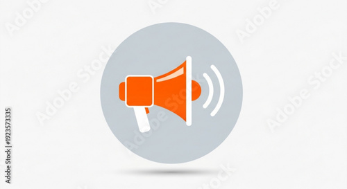Megaphone icon with sound waves on gray background for communication and announcement