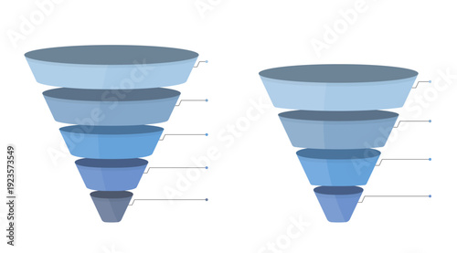 Sales funnel diagrams with four and five elements