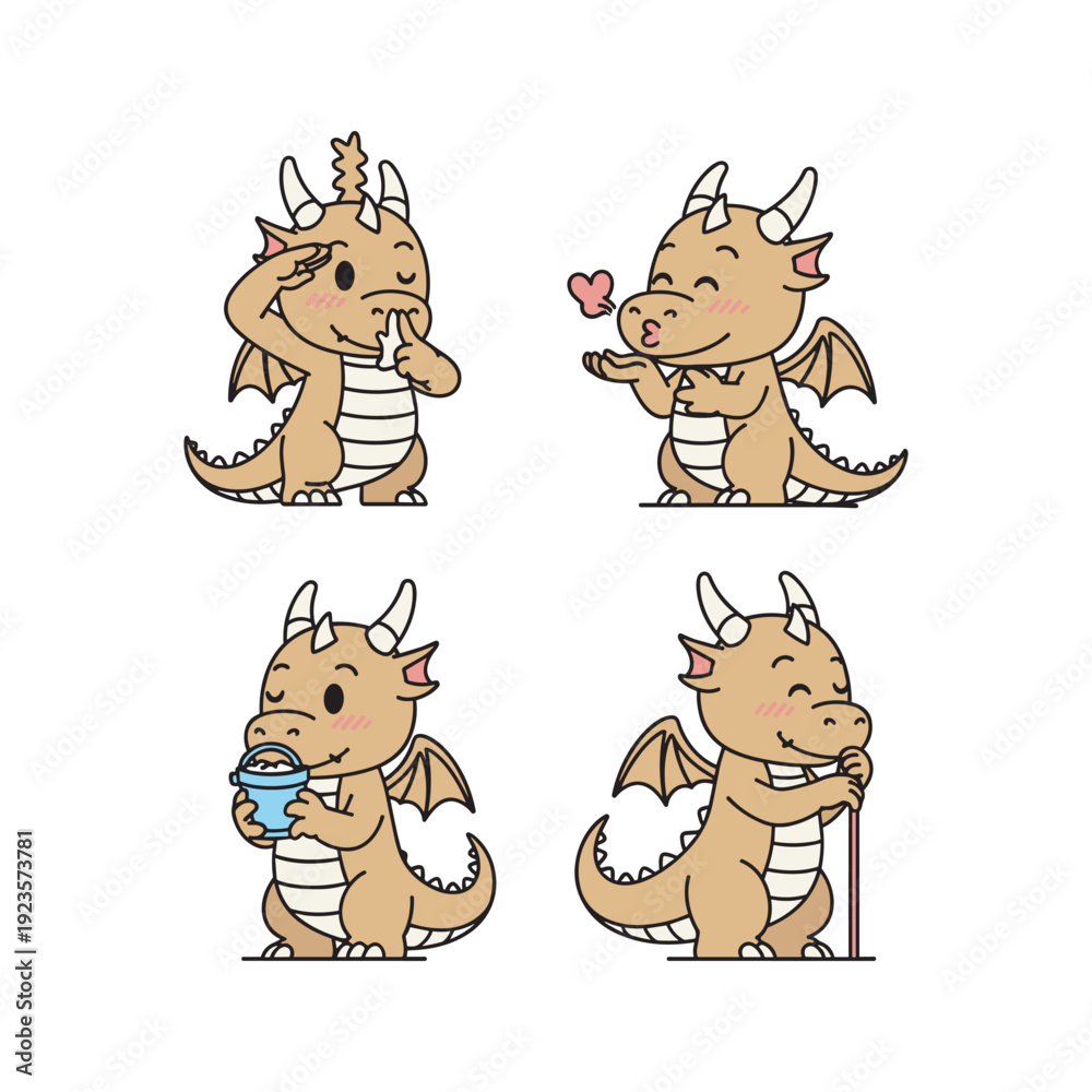 Obraz premium Cartoon snails with coffee cups in various poses on white background