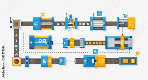 Automated industrial production line showcasing manufacturing process and technology.