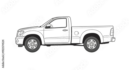 Pickup Truck Side View Illustration.