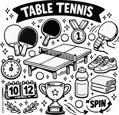 Table Tennis Equipment Illustration.