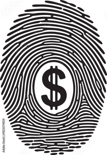 Fingerprint with dollar sign isolated on transparent background
