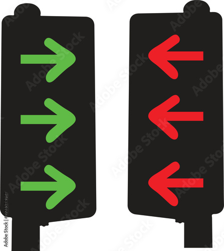 Traffic light signals with green and red arrows isolated on transparent background