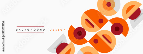 Abstract geometric shapes, orange tones, white backdrop. Modern design elements create dynamic visual texture. Simple, clean aesthetic.