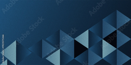 Black dark navy blue silver abstract pattern background. Geometric shape. Line triangle angle fold polygon diamond 3D. Color gradient ombre. Rough grain noise. Light shadow. Matte shimmer. Minimum.