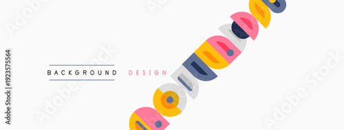 Minimalist design features colorful semicircles, text background design. Clean aesthetic, simple shapes, modern presentation.