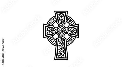Intricate Celtic Cross Design: A Timeless Symbol of Faith, Heritage, and Mystical Elegance for Graphic Design, Tattoo Art, and Irish-Themed Projects, Black and White Knotwork Illustration