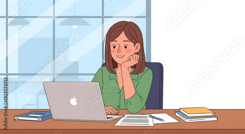 Businesswoman Working on a Laptop with enjoy