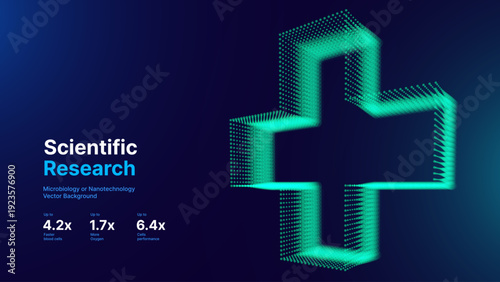 Fotografi Futuristic Medical Cross Formed by Digital Lines and Data Grid