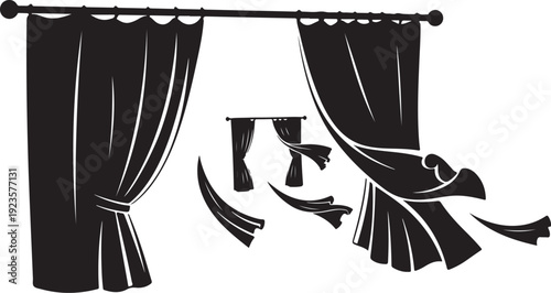 Black Curtain with Pieces Falling Away Isolated on White