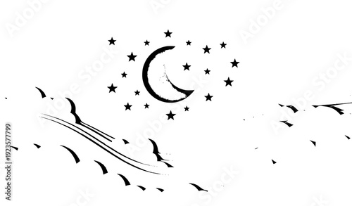 Minimal Paper Cut Night Sky Vector Background with Moon and Stars