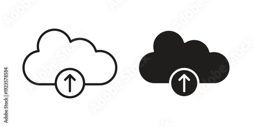 Cloud upload icon in black stroke eps vector graphic