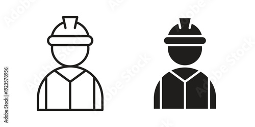 Construction worker icon in black stroke eps vector graphic